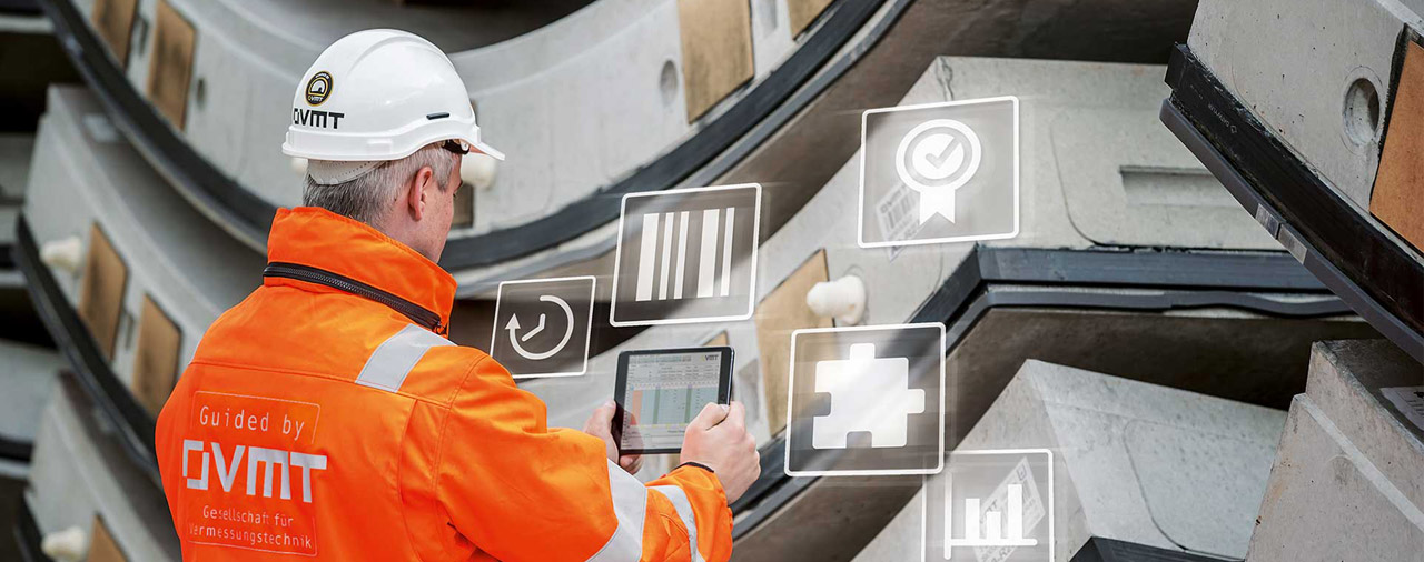 Worker operating a tablet