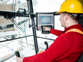 Worker operating a Computer